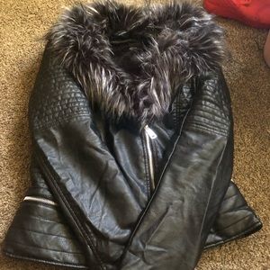 Faux leather and fur jacket